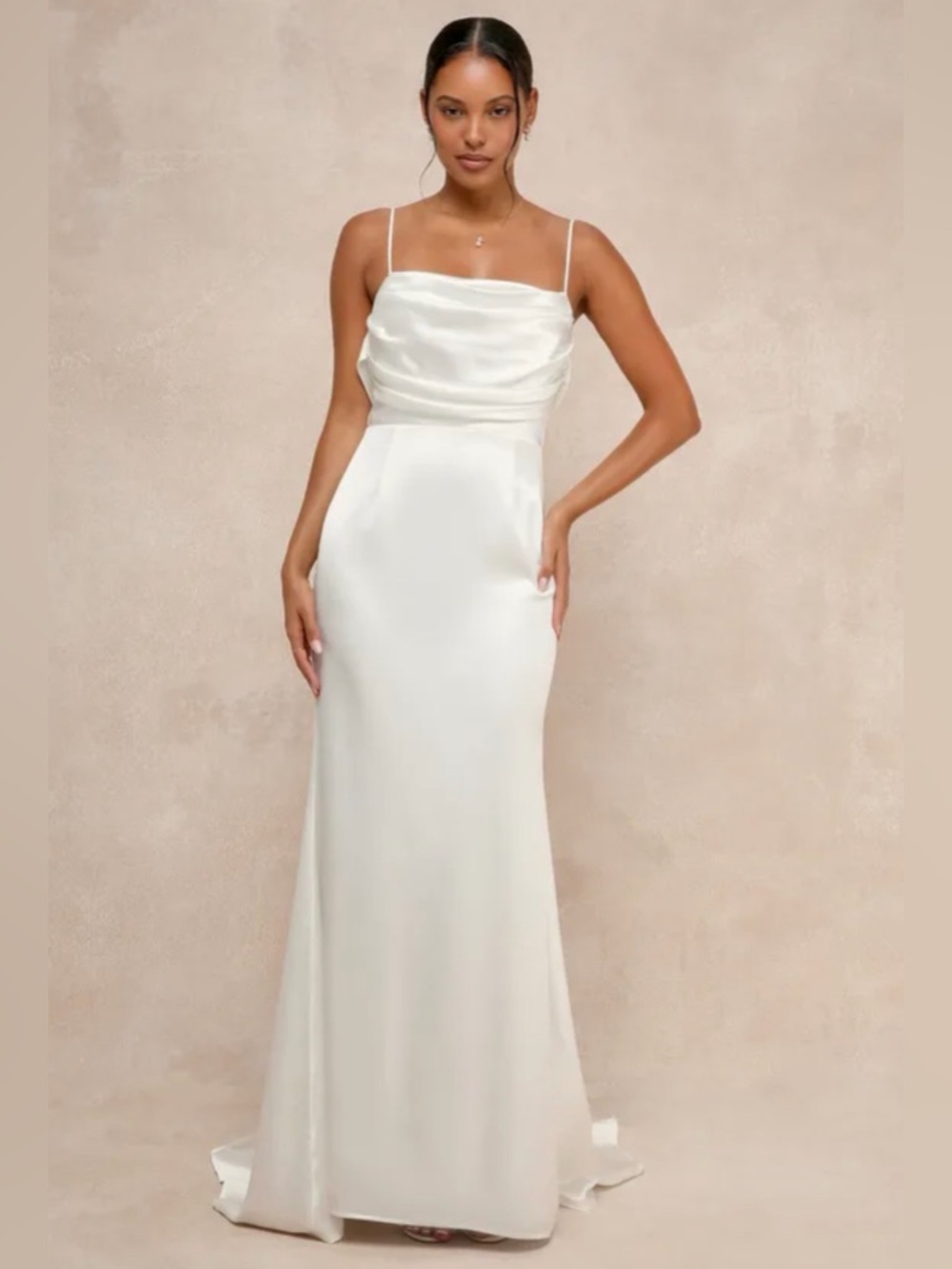 Lulu's Ivory Satin Cowl-Back Wedding Gown - Picture 4 of 10